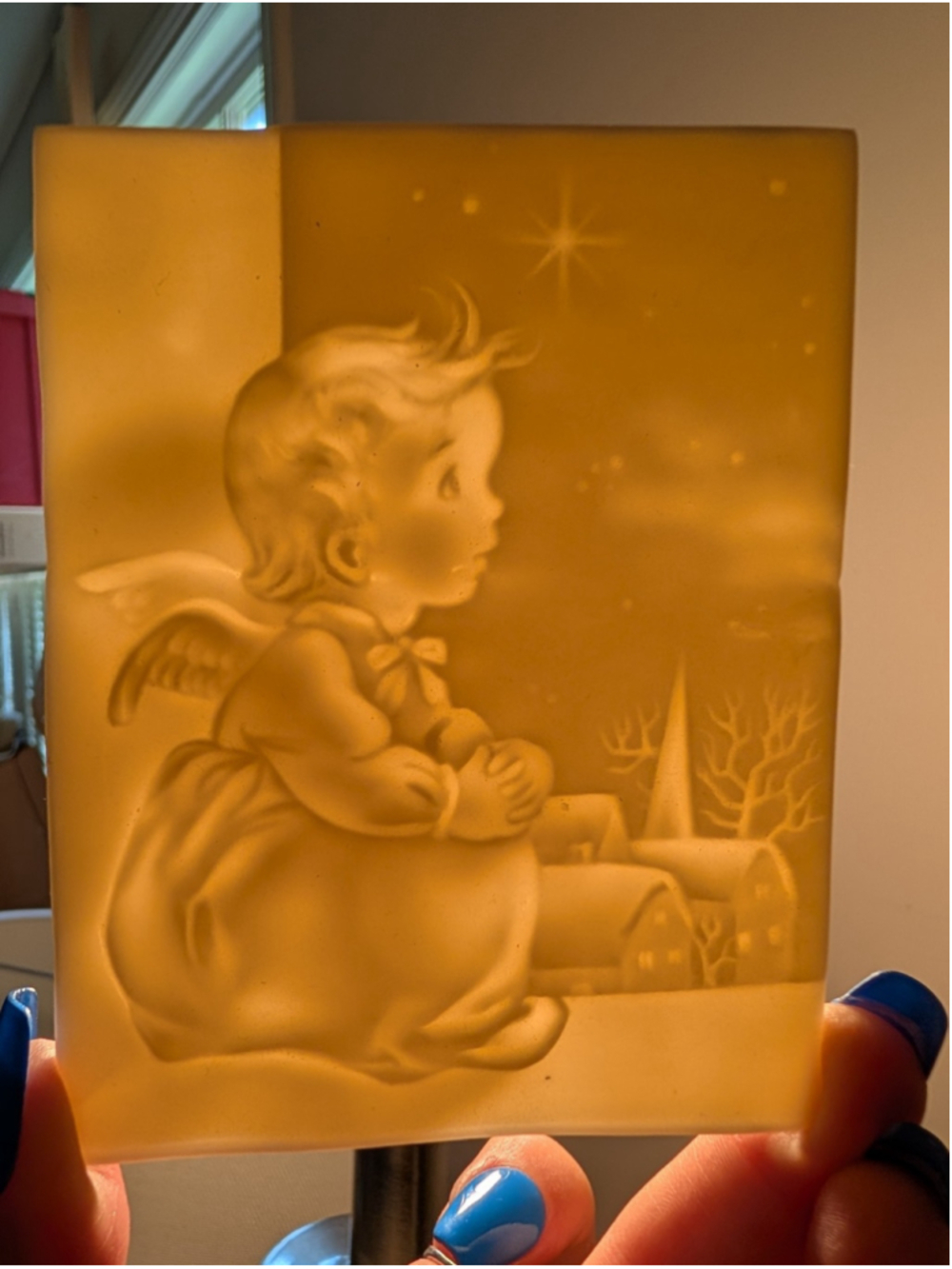 Angel Child Winter Scene Porcelain Lithopane Panel